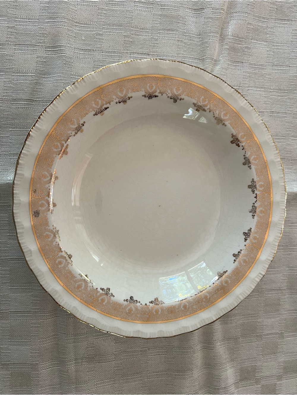 Vintage Harlem Crockery Co Pope Gosser Porcelain Round Bowl Ivory w/ 22k Gold